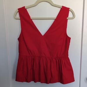 J. Crew Vibrant Red V-Neck Peplum Blouse